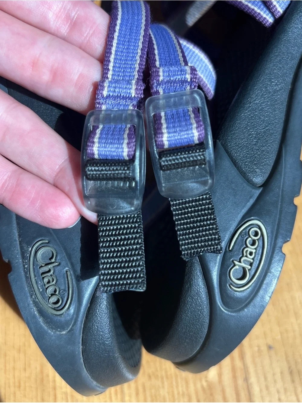 Chaco Zong Sandals Slides Backless No Toe Loop Purple Black Strappy Womens Sz 7